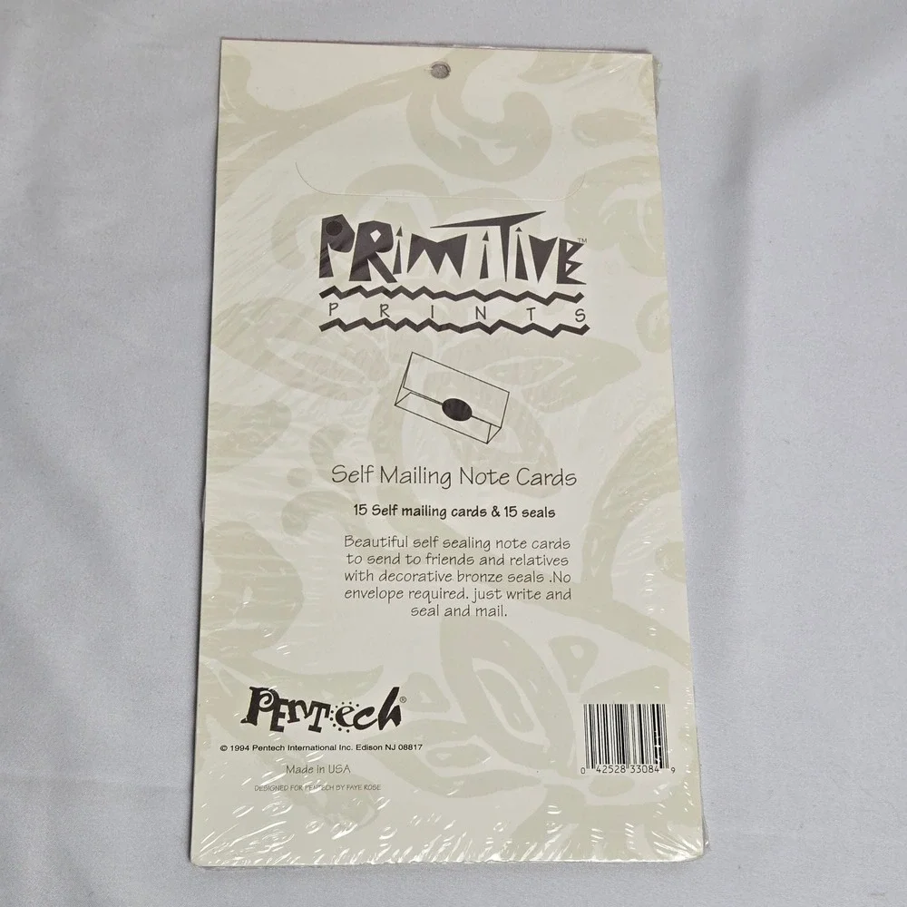 Pentech Primitive Prints Self Mailing Cards & Seals, 15 Count, 33084, Vtg‎ New